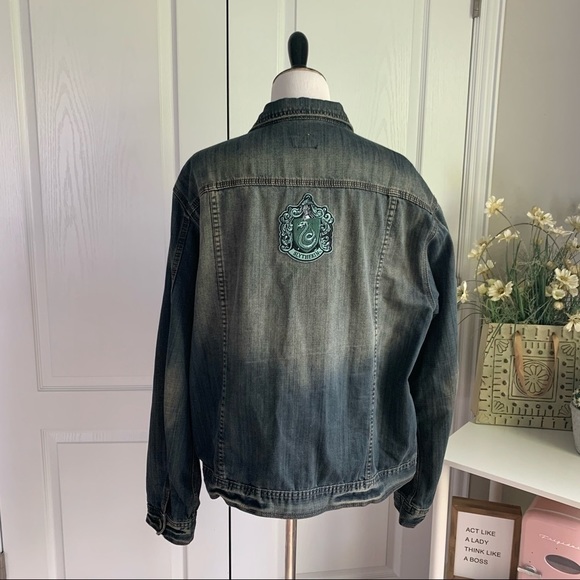 Slytherin House Custom Lightly Distressed Denim Jean Jacket - Picture 14 of 16